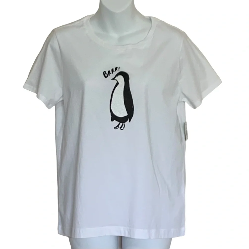 NWT Kate Spade BRRR Penguin Short Sleeved Tee Shirt Size Medium